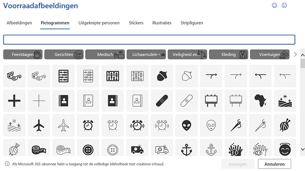 Pictogrammen kiezen in Word